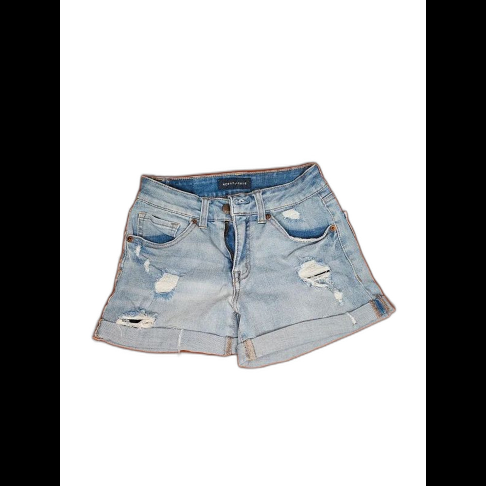 Aeropostale Distressed Denim Shorts Light Wash Cuffed - Size 0